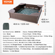 Sandbox with Cover, 48.6x48.6x12.4 in Square Sand Box, HDPE Sand Pit with 4 Corner Seating and Bottom Liner, V952-SXSLFXJCK000BU65WV0