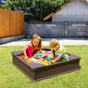 Sandbox with Cover, 48.6x48.6x12.4 in Square Sand Box, HDPE Sand Pit with 4 Corner Seating and Bottom Liner, V952-SXSLFXJCK000BU65WV0