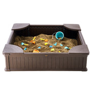 Sandbox with Cover, 48.6x48.6x12.4 in Square Sand Box, HDPE Sand Pit with 4 Corner Seating and Bottom Liner, V952-SXSLFXJCK000BU65WV0