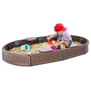 Sandbox with Cover, 72 x 41.5 x 9.1 in Oval Sand Box, HDPE Sand Pit with 4 Corner Seating and Bottom Liner, V952-SXSLTYXJCK00EEGPJV0