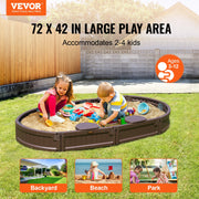 Sandbox with Cover, 72 x 41.5 x 9.1 in Oval Sand Box, HDPE Sand Pit with 4 Corner Seating and Bottom Liner, V952-SXSLTYXJCK00EEGPJV0