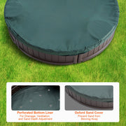 Sandbox with Cover, 72 x 41.5 x 9.1 in Oval Sand Box, HDPE Sand Pit with 4 Corner Seating and Bottom Liner, V952-SXSLTYXJCK00EEGPJV0