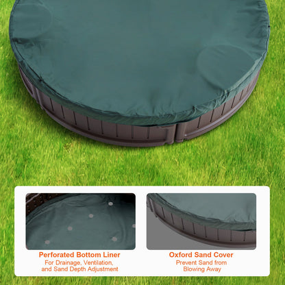 Sandbox with Cover, 72 x 41.5 x 9.1 in Oval Sand Box, HDPE Sand Pit with 4 Corner Seating and Bottom Liner, V952-SXSLTYXJCK00EEGPJV0