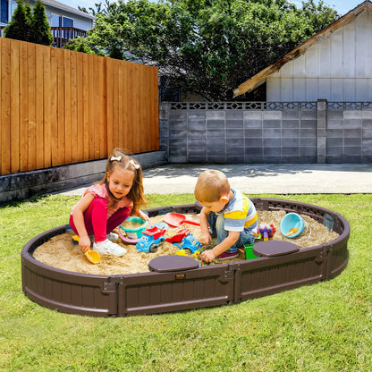 Sandbox with Cover, 72 x 41.5 x 9.1 in Oval Sand Box, HDPE Sand Pit with 4 Corner Seating and Bottom Liner, V952-SXSLTYXJCK00EEGPJV0