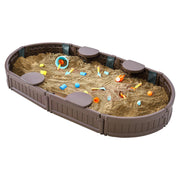 Sandbox with Cover, 72 x 41.5 x 9.1 in Oval Sand Box, HDPE Sand Pit with 4 Corner Seating and Bottom Liner, V952-SXSLTYXJCK00EEGPJV0