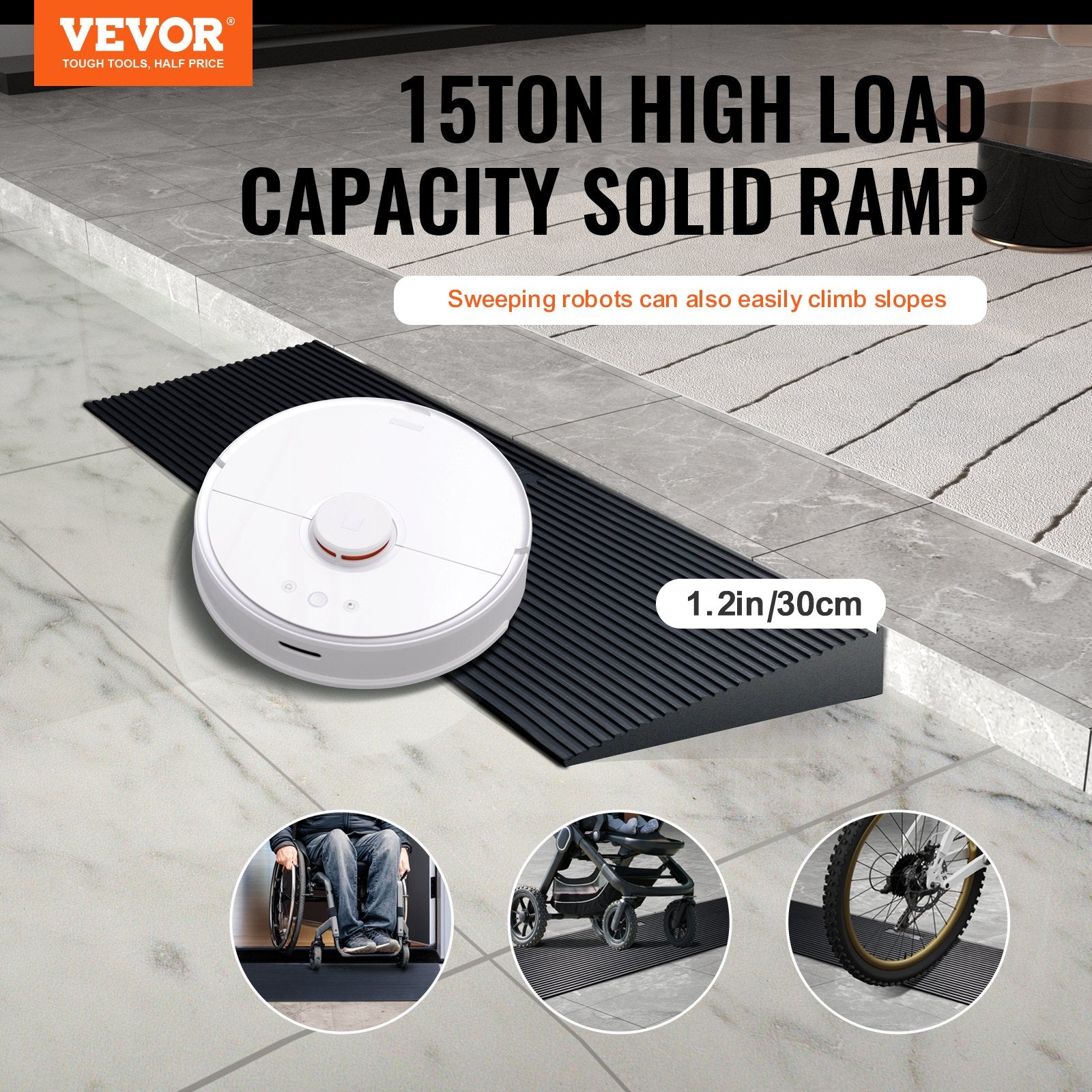 3 cm Rise Cuttable Threshold Ramp for Sweeping Robot, 90 cm Wide Natural Rubber Wheelchair Ramp, Non-Slip V952-SXSNLYPDGB135J8Z1V0