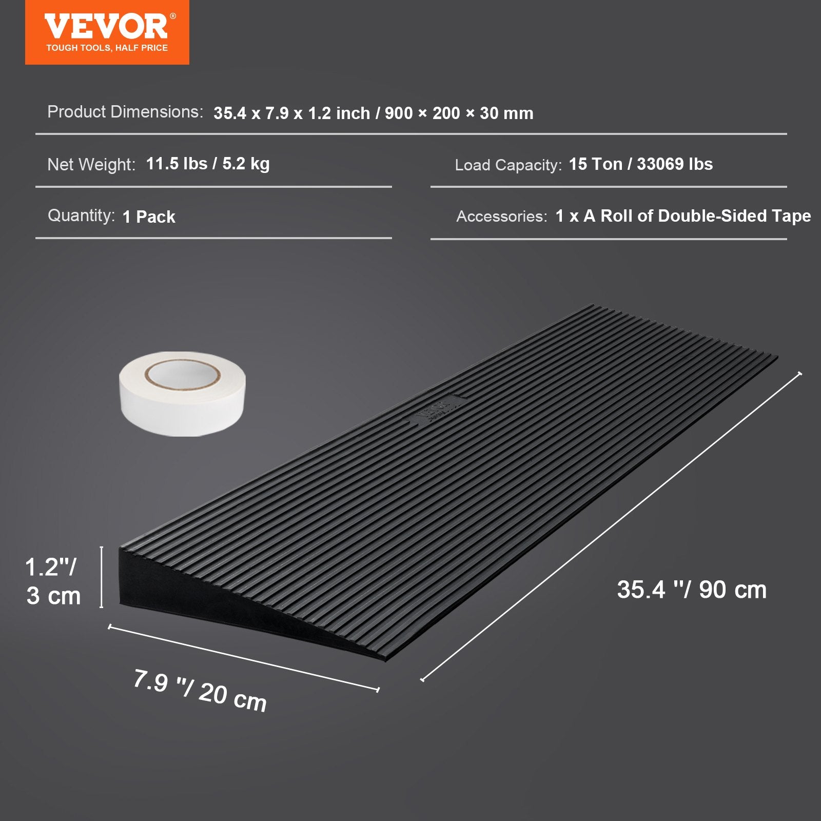 3 cm Rise Cuttable Threshold Ramp for Sweeping Robot, 90 cm Wide Natural Rubber Wheelchair Ramp, Non-Slip V952-SXSNLYPDGB135J8Z1V0