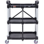 Foldable Utility Service Cart, 3 Shelf 165LBS Heavy Duty Plastic Rolling Cart with Lockable Wheels, Ergonomic V952-SXSYTCSXCDPM3XOD4V0