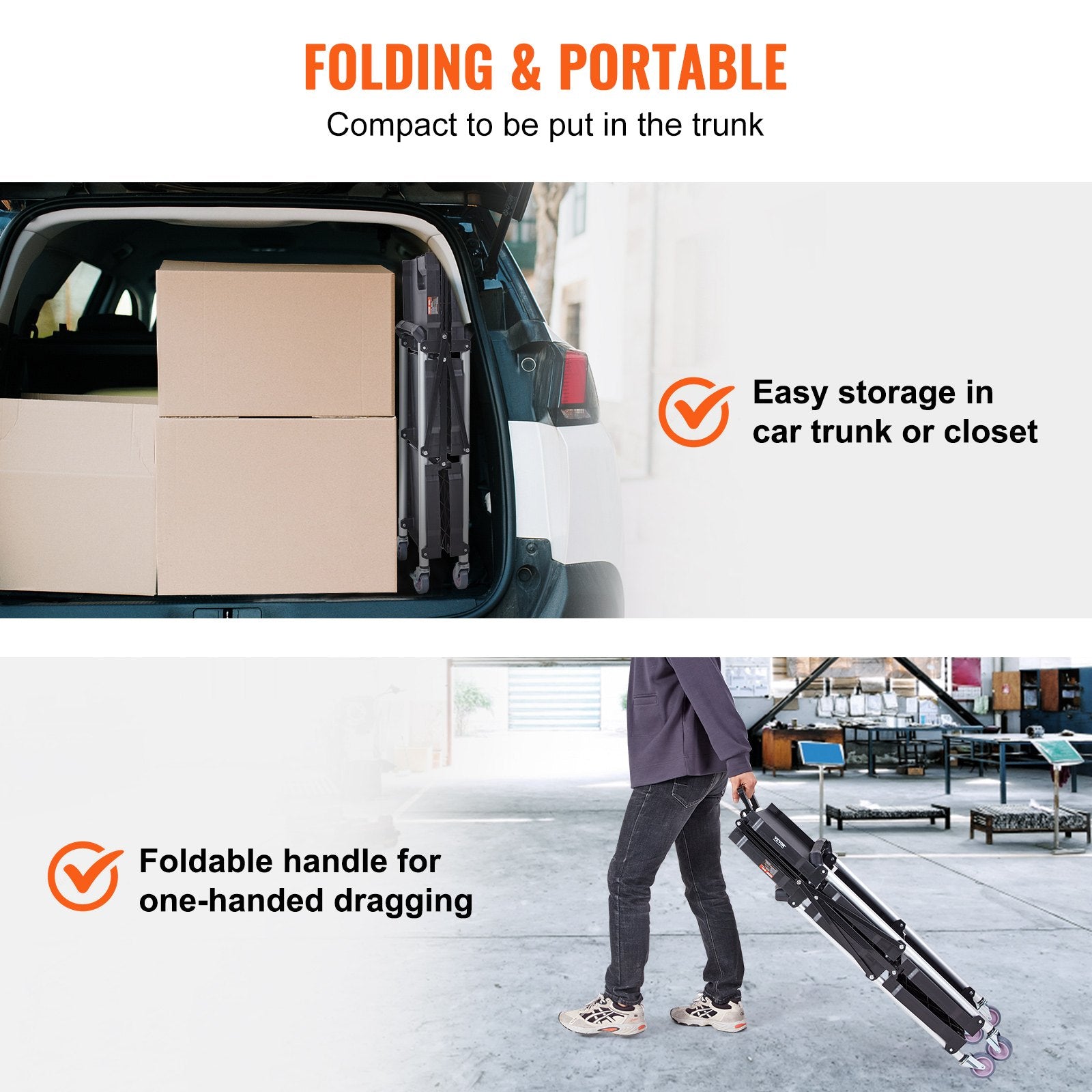 Foldable Utility Service Cart, 3 Shelf 165LBS Heavy Duty Plastic Rolling Cart with Lockable Wheels, Ergonomic V952-SXSYTCSXCDPM3XOD4V0