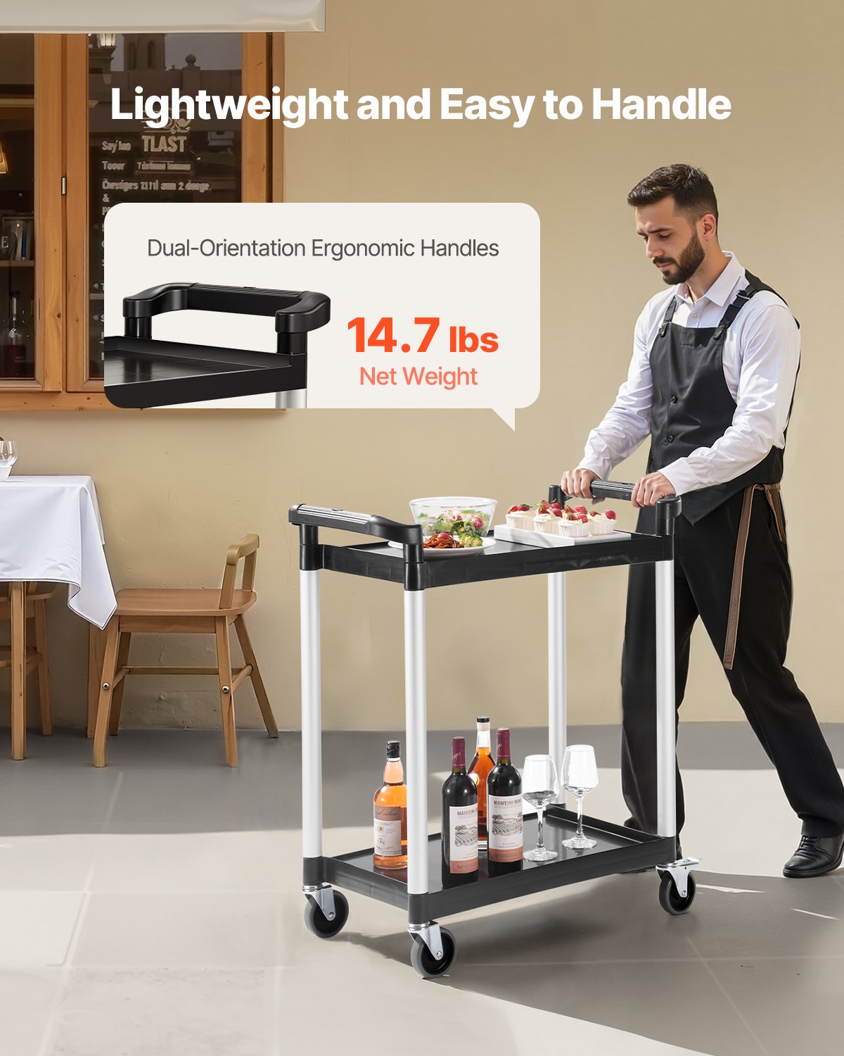 Utility Cart, 300 lbs Load Capacity, 2-tier Utility Plastic Cart with 360 degrees Swivel Wheels (2 with V952-SXSYTCZHHS2CIXC11V0