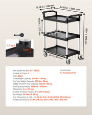 Utility Cart, 300 lbs Load Capacity, 3-tier Utility Plastic Cart with 360 degrees Swivel Wheels (2 with V952-SXSYTCZHHS3C7ALPWV0