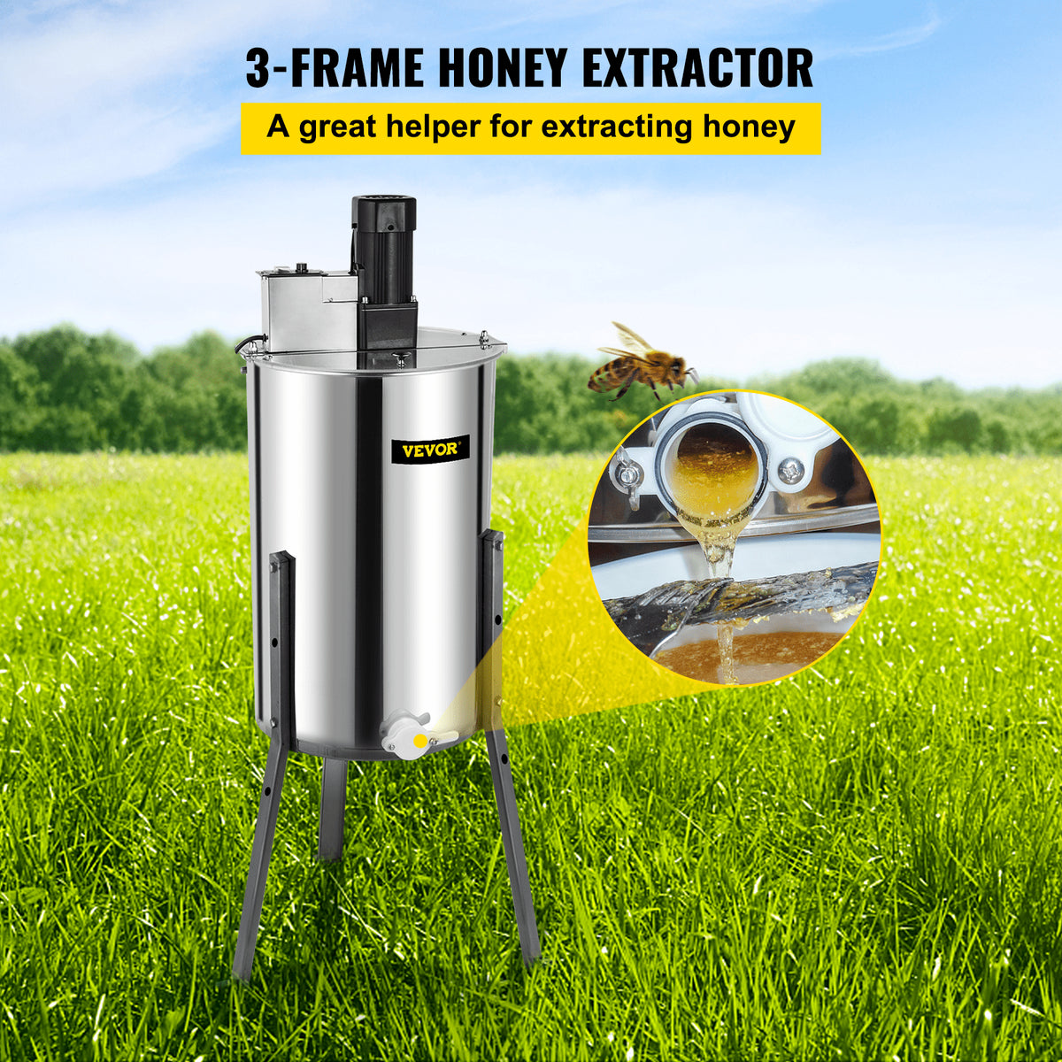 3/6 Frame Electric Honey Extractor Beekeeping Stainless Steel W/ 3 Legs V952-SXXDDYMJ000000001V3