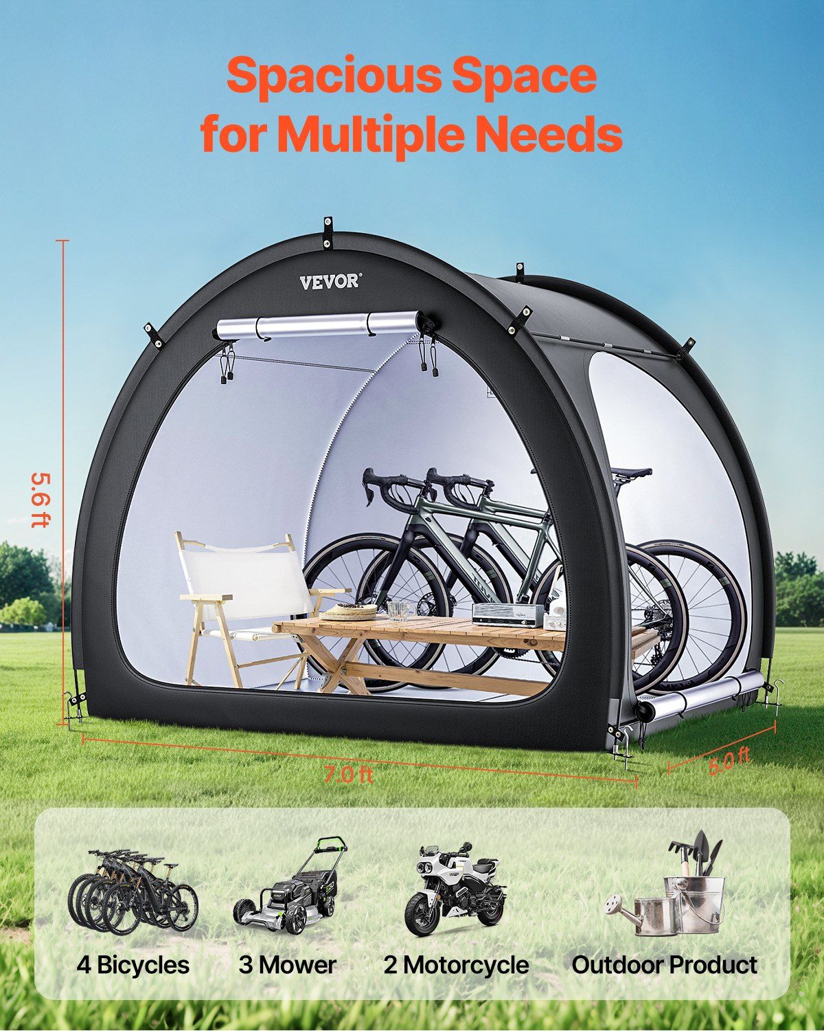 Bike Storage Tent, 4 to 5 Bikes, Outdoor Spacious Bike Storage Tent with Ventilated Window, Waterproof V952-SXZXCP5675FTAJLWBV0