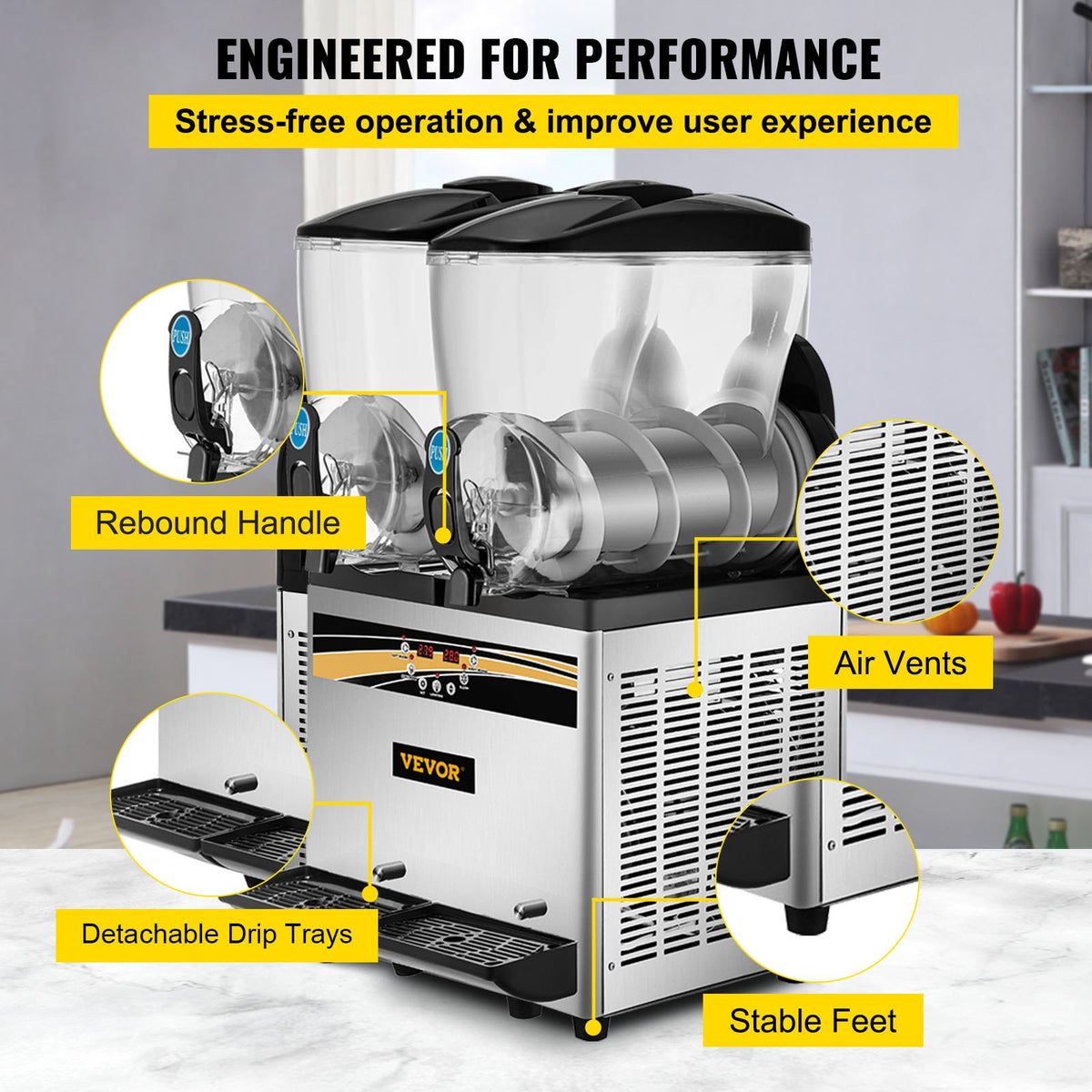 Commercial Slush Machine Margarita Slush Maker 2x15L Frozen Drink Machine V952-SY15L800W220VNTYYV3