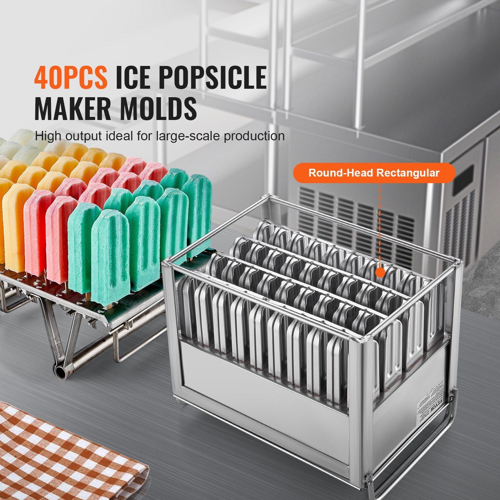 Commercial Popsicle Moulds, 40PCS Round-Head Ice Pop Moulds with Double Slot, Stainless Steel Ice Lolly V952-SYBBMJZFX400HM5XAV0
