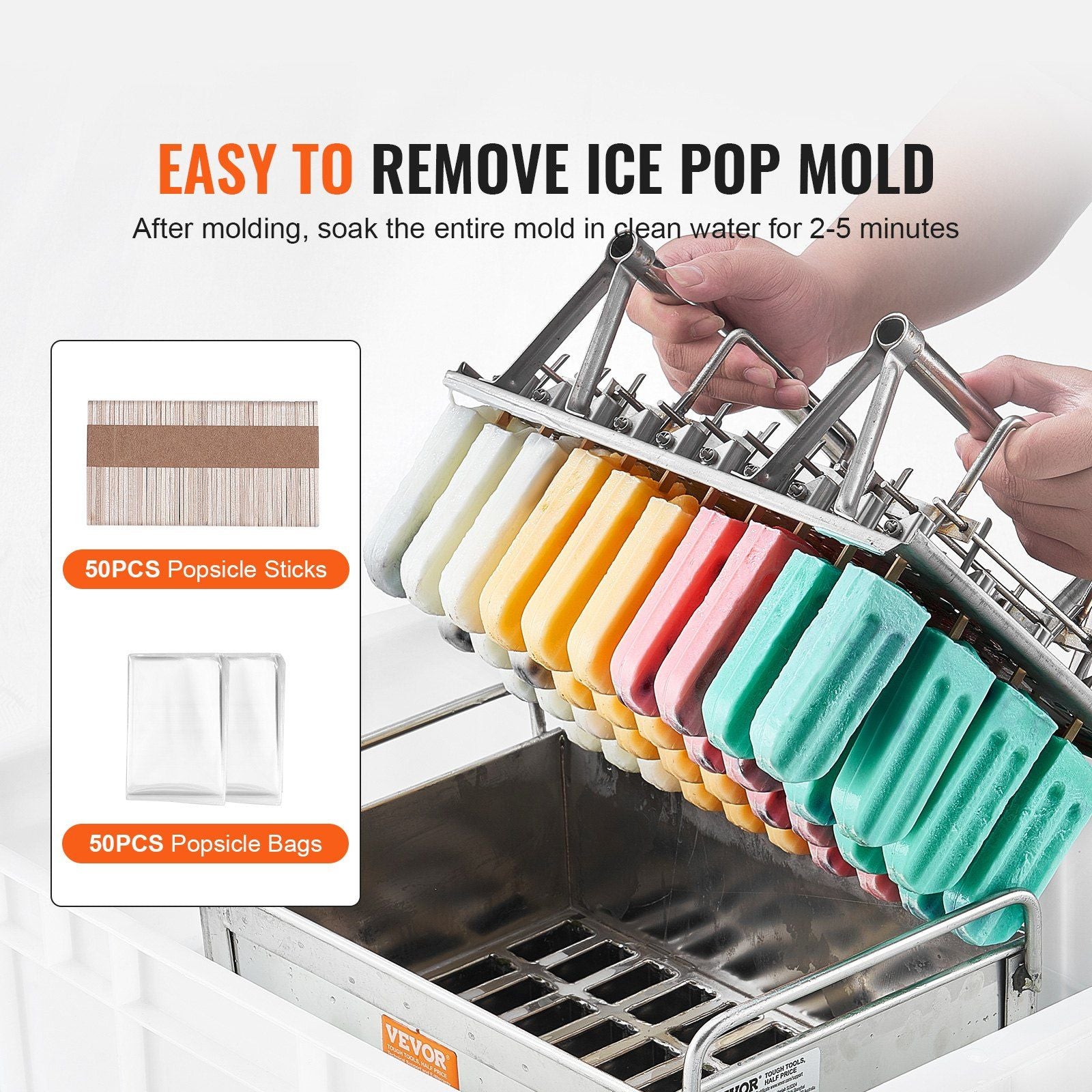 Commercial Popsicle Moulds, 40PCS Round-Head Ice Pop Moulds with Double Slot, Stainless Steel Ice Lolly V952-SYBBMJZFX400HM5XAV0