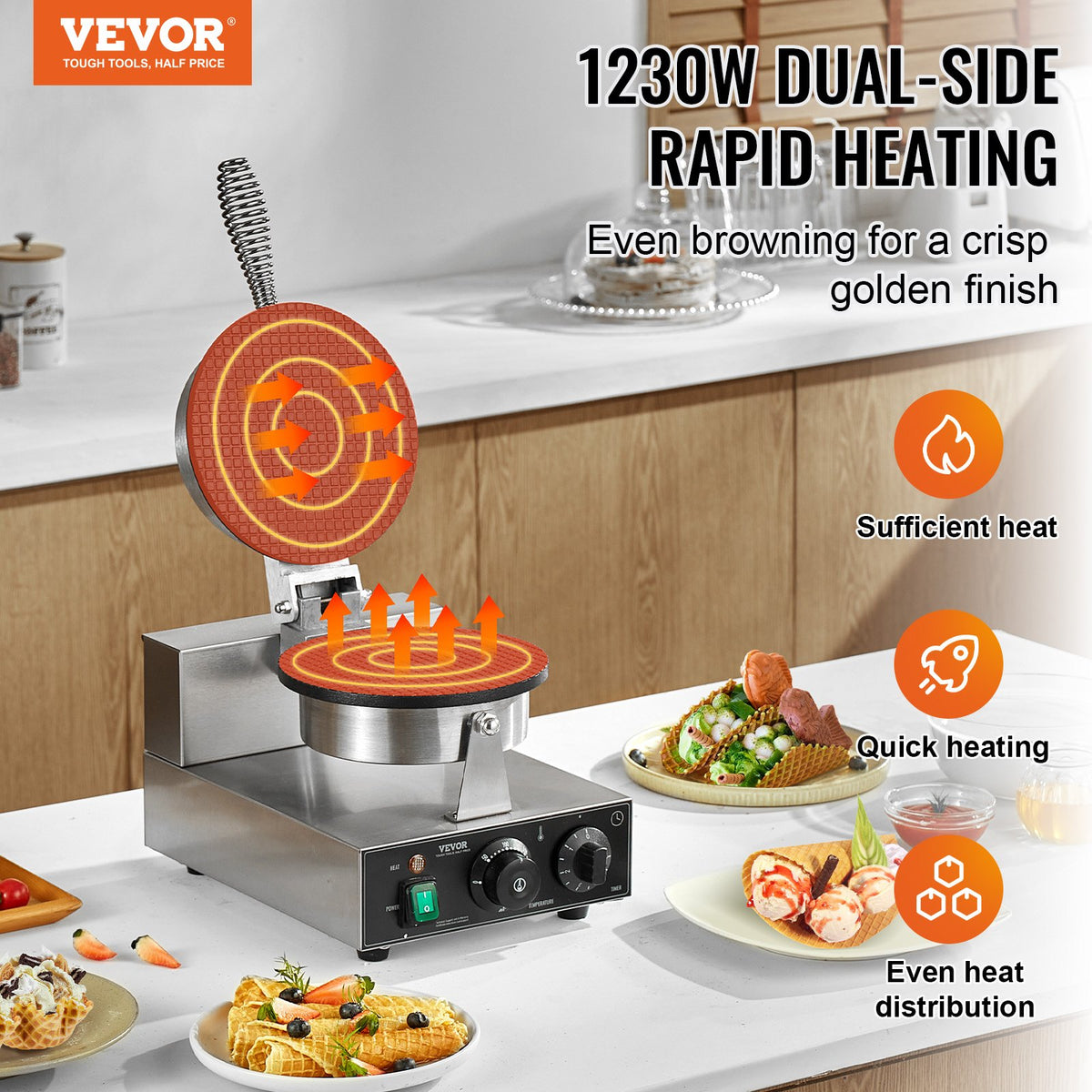 Electric Ice Cream Cone Maker, Commercial 1230W Waffle Cone Machine, Non-Stick Stainless Steel Egg Roll Mold, V952-SYBJLTTHFBJDEUE83V3