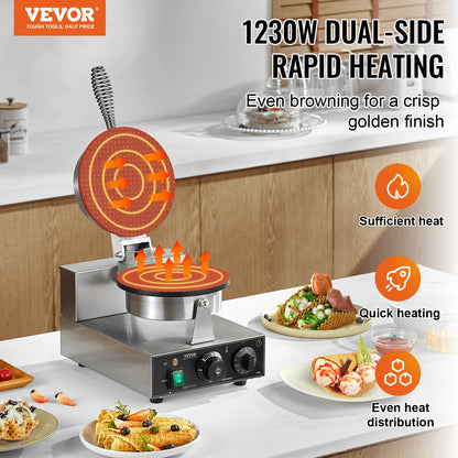 Electric Ice Cream Cone Maker, Commercial 1230W Waffle Cone Machine, Non-Stick Stainless Steel Egg Roll Mold, V952-SYBJLTTHFBJDEUE83V3