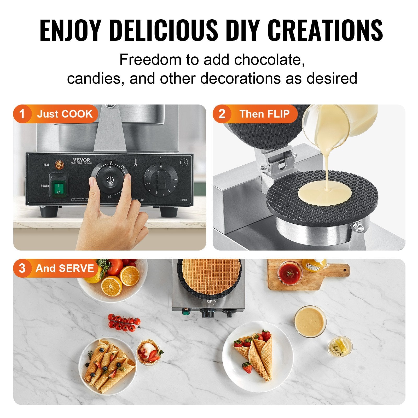 Electric Ice Cream Cone Maker, Commercial 1230W Waffle Cone Machine, Non-Stick Stainless Steel Egg Roll Mold, V952-SYBJLTTHFBJDEUE83V3