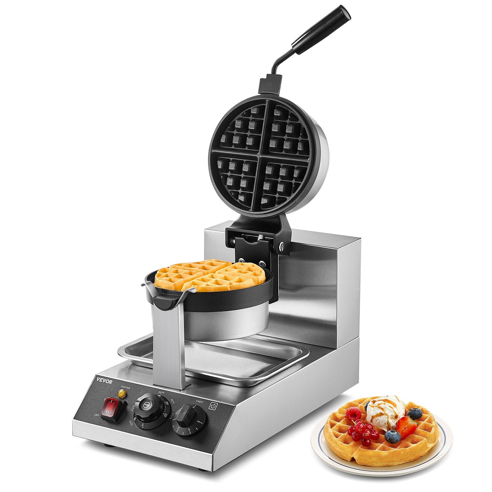 Commercial Waffle Maker, 1300W Round Waffle Baker Machine, Non-Stick Stainless Steel Belgian Waffle Iron, V952-SYBLSHFBJDP1II7A0V3