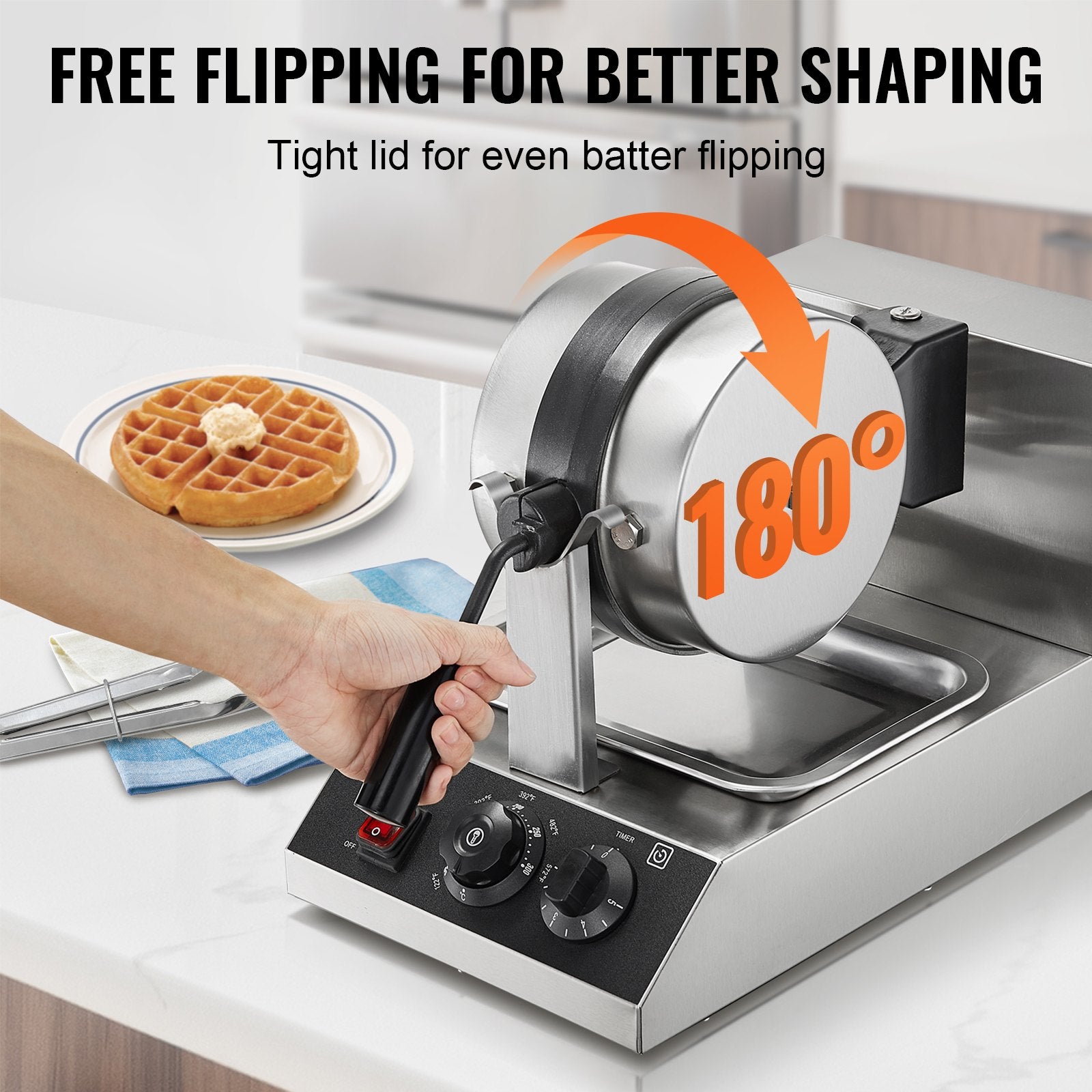 Commercial Waffle Maker, 1300W Round Waffle Baker Machine, Non-Stick Stainless Steel Belgian Waffle Iron, V952-SYBLSHFBJDP1II7A0V3