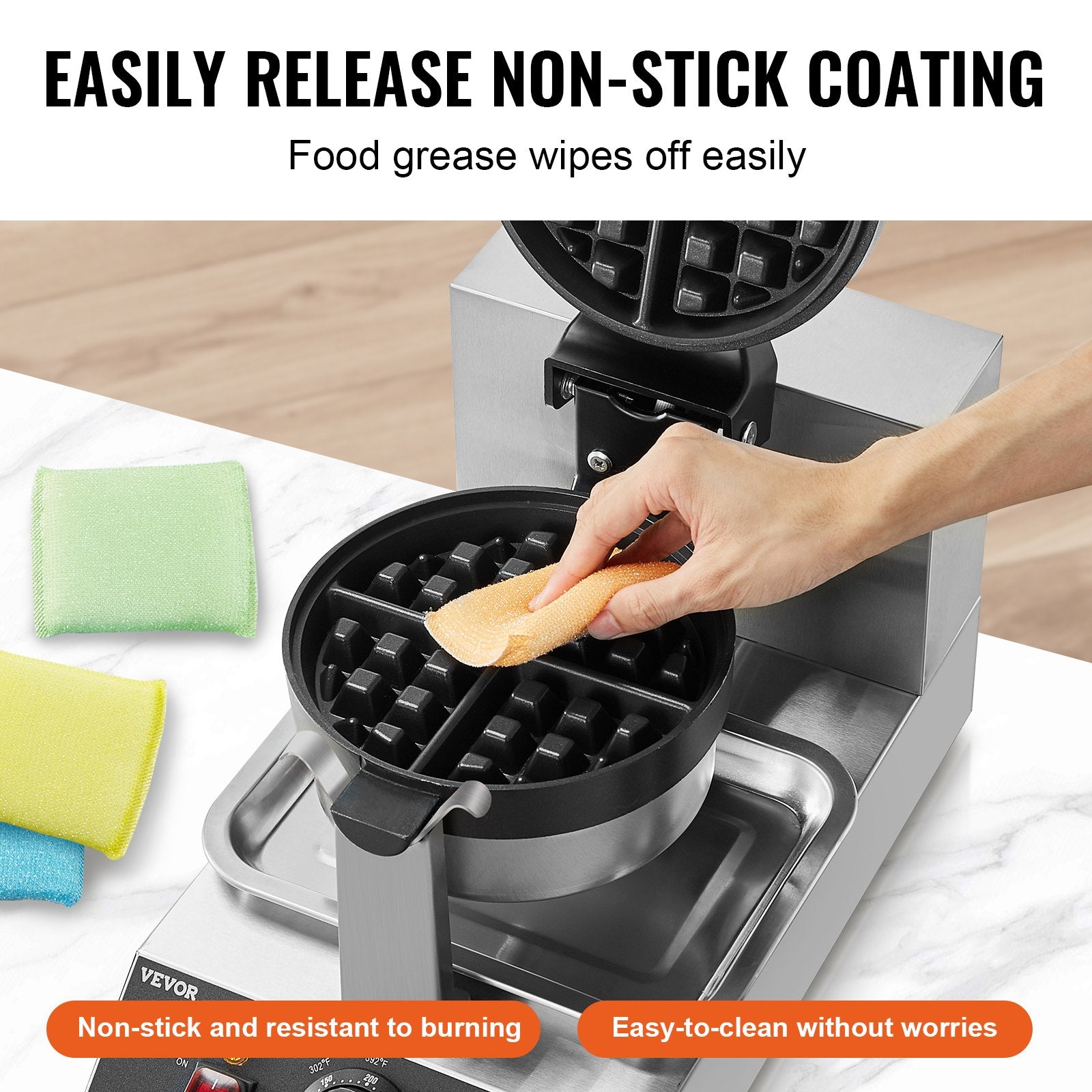 Commercial Waffle Maker, 1300W Round Waffle Baker Machine, Non-Stick Stainless Steel Belgian Waffle Iron, V952-SYBLSHFBJDP1II7A0V3