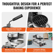Commercial Waffle Maker, 1300W Round Waffle Baker Machine, Non-Stick Stainless Steel Belgian Waffle Iron, V952-SYBLSHFBJDP1II7A0V3