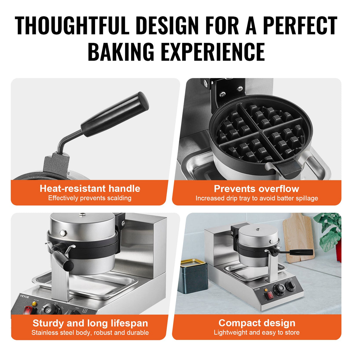 Commercial Waffle Maker, 1300W Round Waffle Baker Machine, Non-Stick Stainless Steel Belgian Waffle Iron, V952-SYBLSHFBJDP1II7A0V3