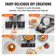 Commercial Waffle Maker, 1300W Round Waffle Baker Machine, Non-Stick Stainless Steel Belgian Waffle Iron, V952-SYBLSHFBJDP1II7A0V3