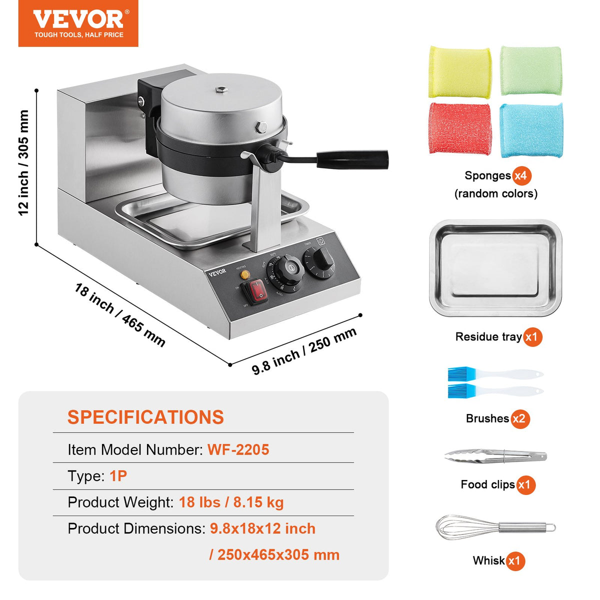 Commercial Waffle Maker, 1300W Round Waffle Baker Machine, Non-Stick Stainless Steel Belgian Waffle Iron, V952-SYBLSHFBJDP1II7A0V3