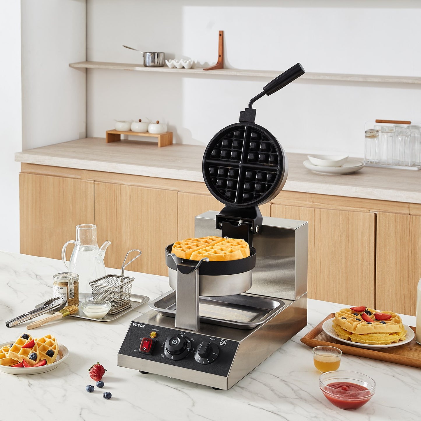 Commercial Waffle Maker, 1300W Round Waffle Baker Machine, Non-Stick Stainless Steel Belgian Waffle Iron, V952-SYBLSHFBJDP1II7A0V3
