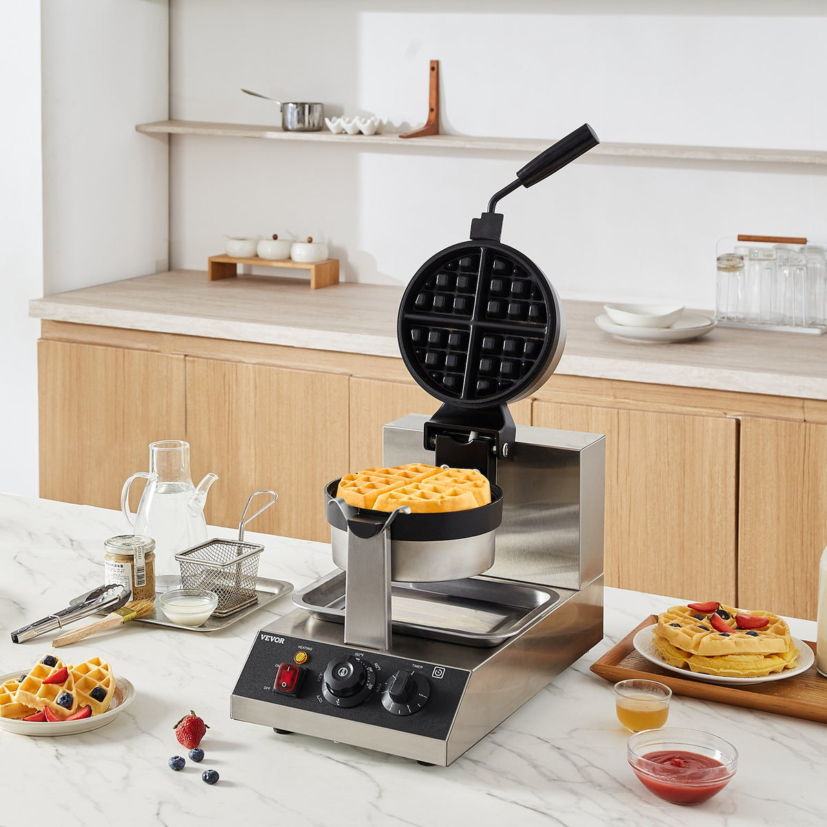 Commercial Waffle Maker, 1300W Round Waffle Baker Machine, Non-Stick Stainless Steel Belgian Waffle Iron, V952-SYBLSHFBJDP1II7A0V3