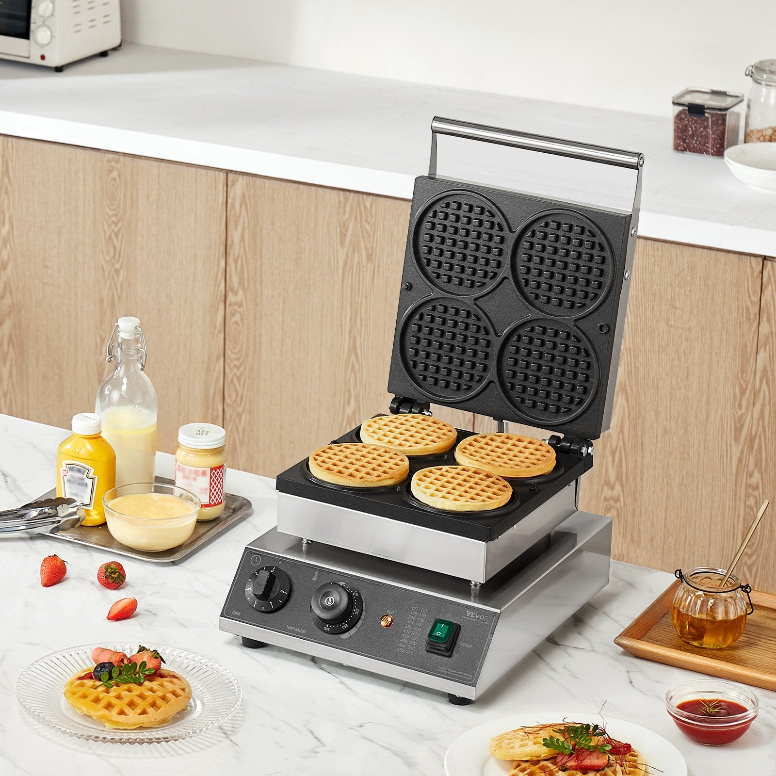Commercial Waffle Maker, 4PCS Round Waffle Baker Machine,1750W Non-Stick Stainless Steel Belgian Waffle Iron V952-SYBLSHFBJDPF0EHRRV3