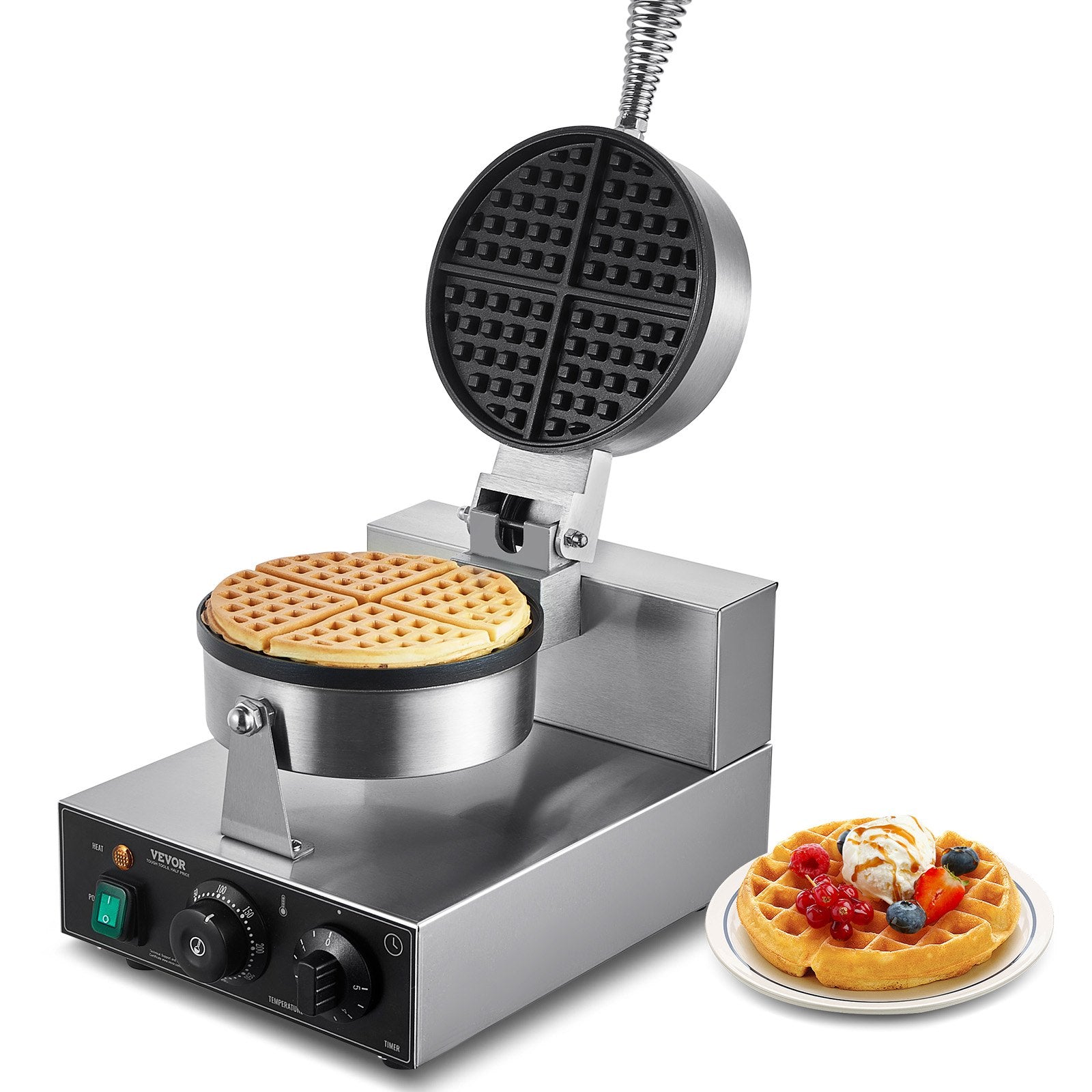 Commercial Waffle Maker, 1230W Round Waffle Baker Machine, Non-Stick Stainless Steel Belgian Waffle Iron with V952-SYBLSHFBJDPFYJ29AV3