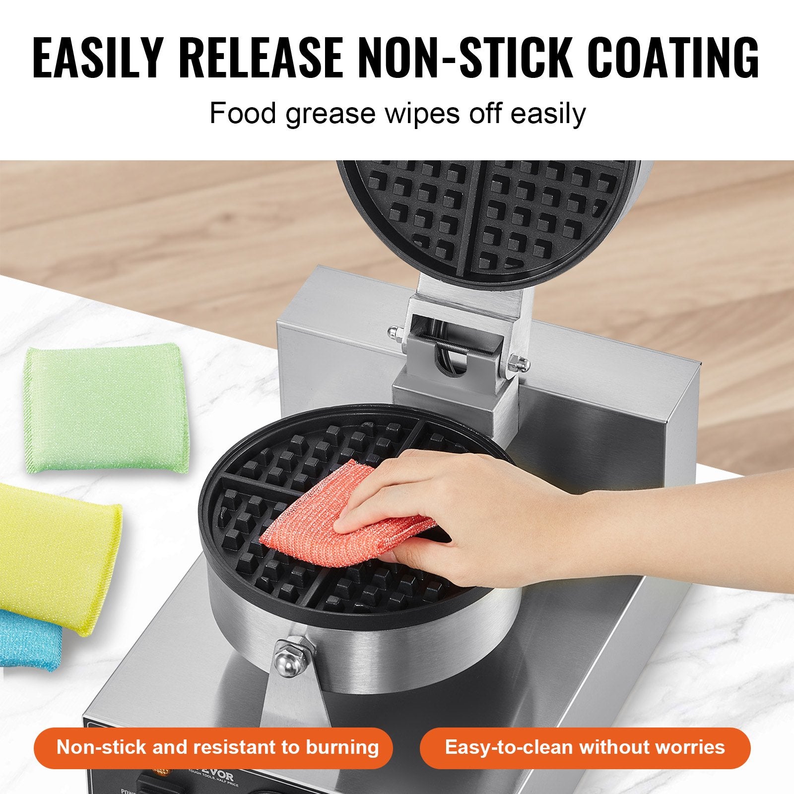 Commercial Waffle Maker, 1230W Round Waffle Baker Machine, Non-Stick Stainless Steel Belgian Waffle Iron with V952-SYBLSHFBJDPFYJ29AV3