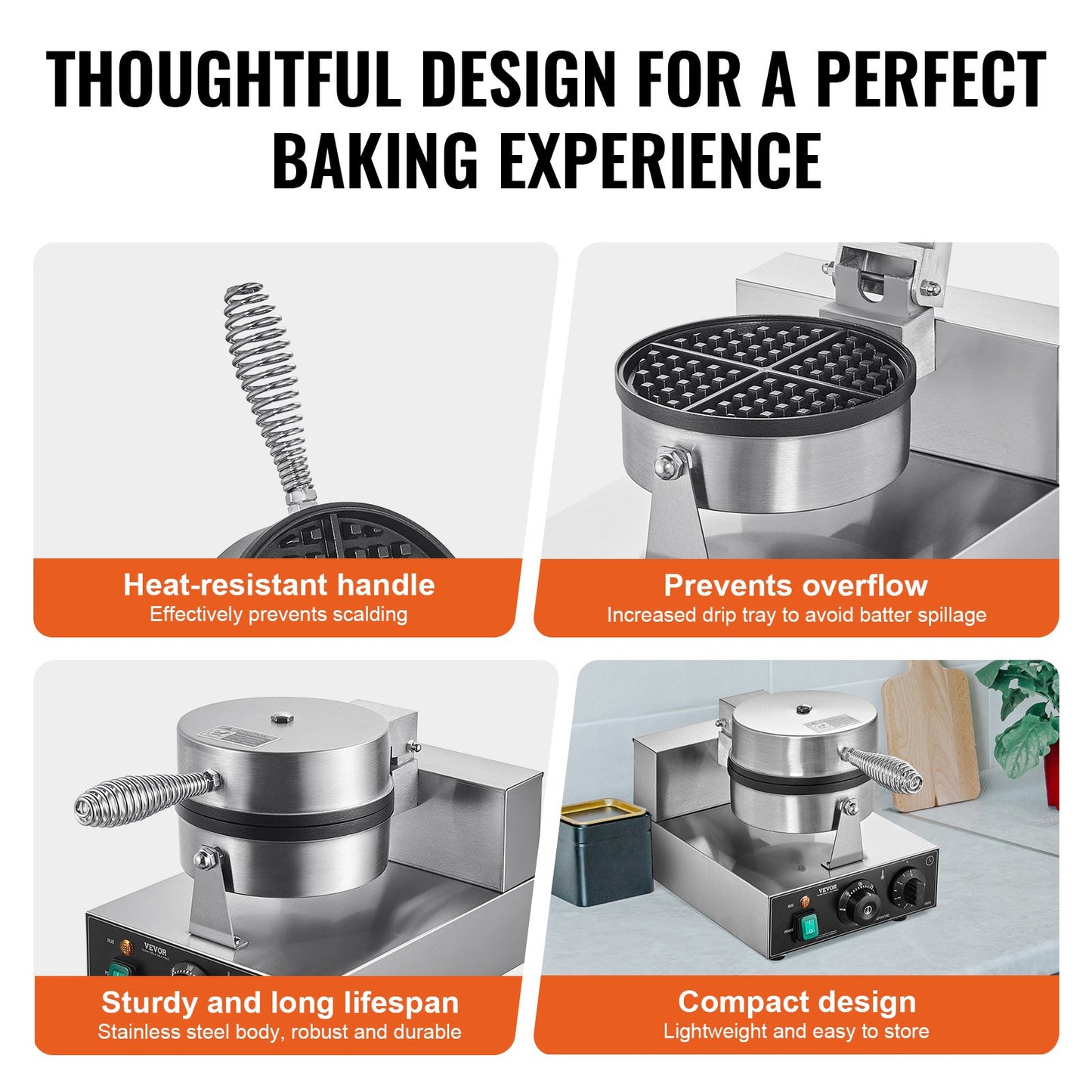 Commercial Waffle Maker, 1230W Round Waffle Baker Machine, Non-Stick Stainless Steel Belgian Waffle Iron with V952-SYBLSHFBJDPFYJ29AV3