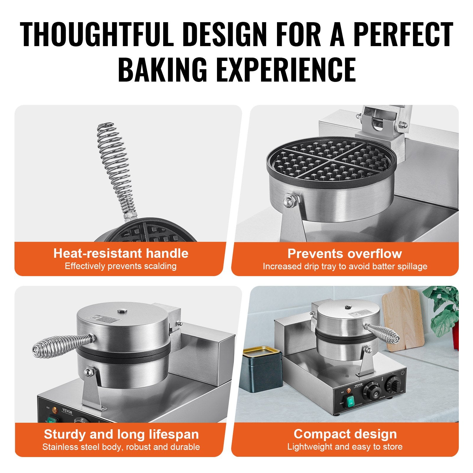 Commercial Waffle Maker, 1230W Round Waffle Baker Machine, Non-Stick Stainless Steel Belgian Waffle Iron with V952-SYBLSHFBJDPFYJ29AV3
