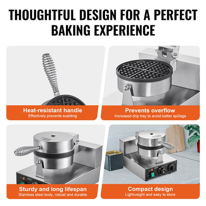 Commercial Waffle Maker, 1230W Round Waffle Baker Machine, Non-Stick Stainless Steel Belgian Waffle Iron with V952-SYBLSHFBJDPFYJ29AV3