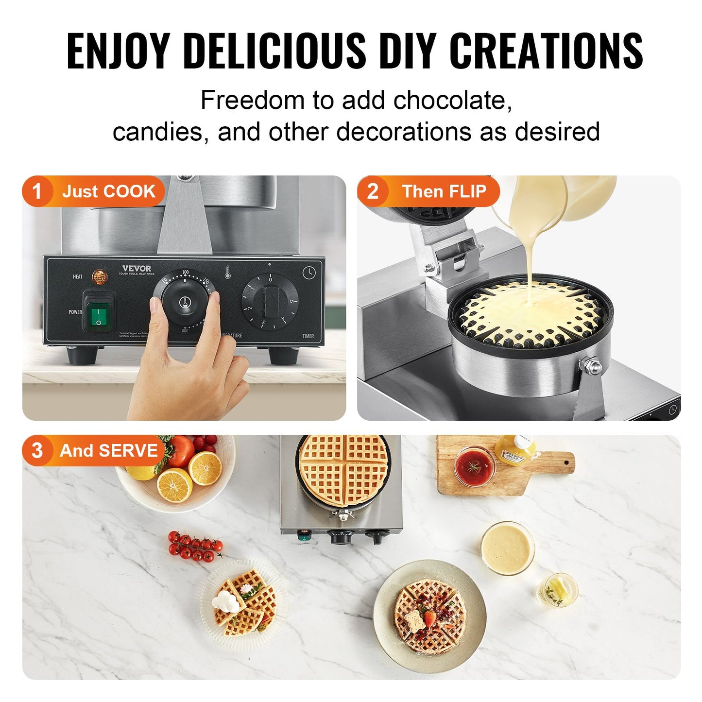 Commercial Waffle Maker, 1230W Round Waffle Baker Machine, Non-Stick Stainless Steel Belgian Waffle Iron with V952-SYBLSHFBJDPFYJ29AV3