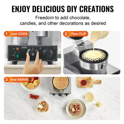 Commercial Waffle Maker, 1230W Round Waffle Baker Machine, Non-Stick Stainless Steel Belgian Waffle Iron with V952-SYBLSHFBJDPFYJ29AV3