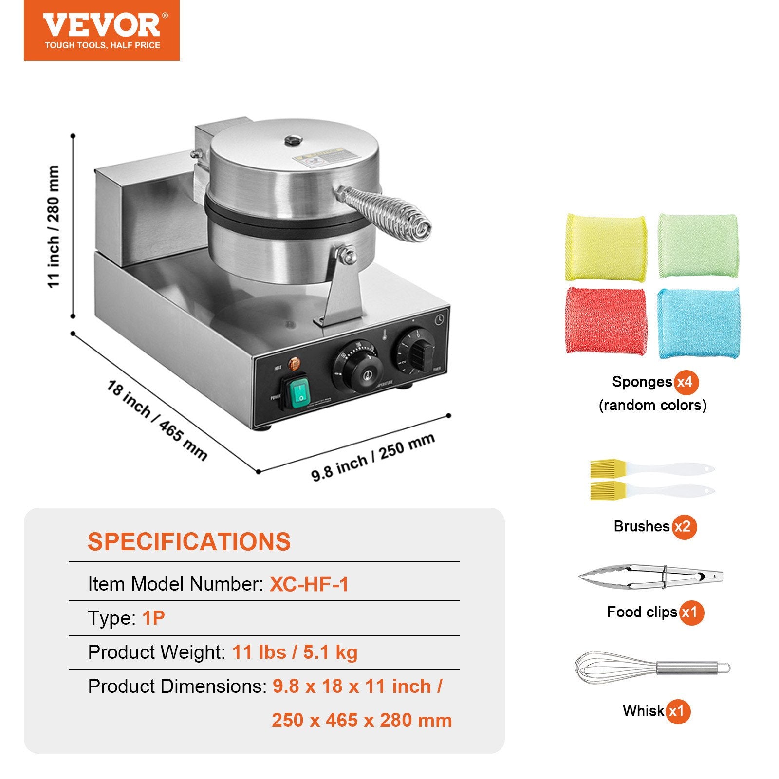 Commercial Waffle Maker, 1230W Round Waffle Baker Machine, Non-Stick Stainless Steel Belgian Waffle Iron with V952-SYBLSHFBJDPFYJ29AV3
