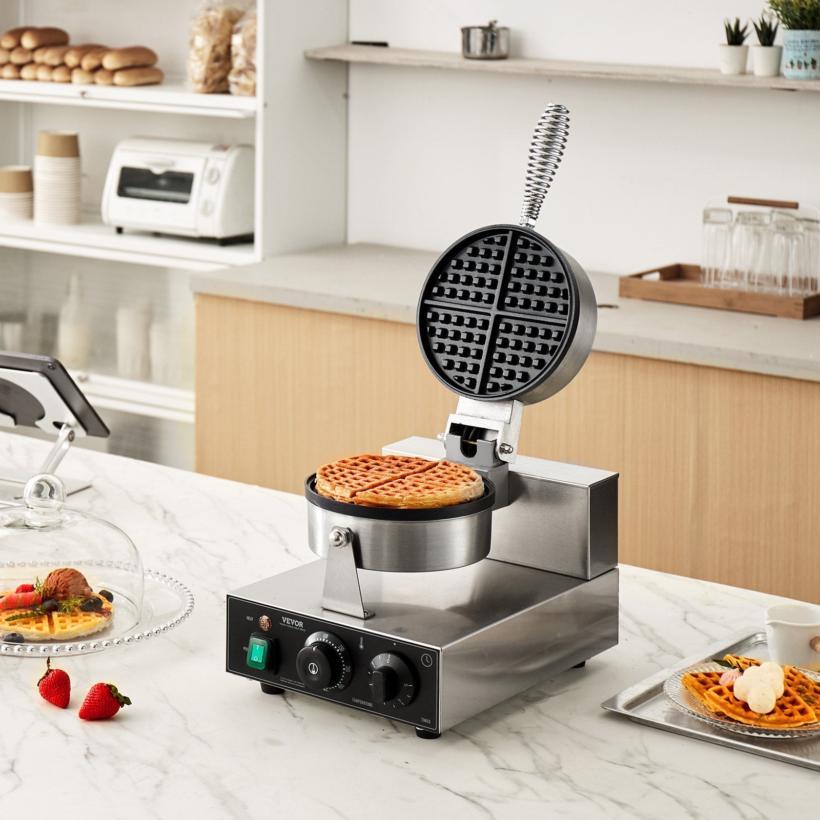 Commercial Waffle Maker, 1230W Round Waffle Baker Machine, Non-Stick Stainless Steel Belgian Waffle Iron with V952-SYBLSHFBJDPFYJ29AV3
