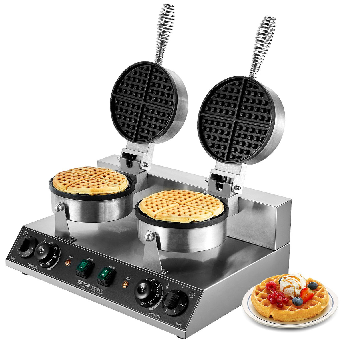 Commercial Waffle Maker, Dual-Head Round Waffle Baker Machine, 2460W Non-Stick Stainless Steel Belgian Waffle V952-SYBLSHFBJZYBC5B6EV3