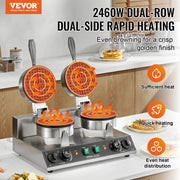 Commercial Waffle Maker, Dual-Head Round Waffle Baker Machine, 2460W Non-Stick Stainless Steel Belgian Waffle V952-SYBLSHFBJZYBC5B6EV3