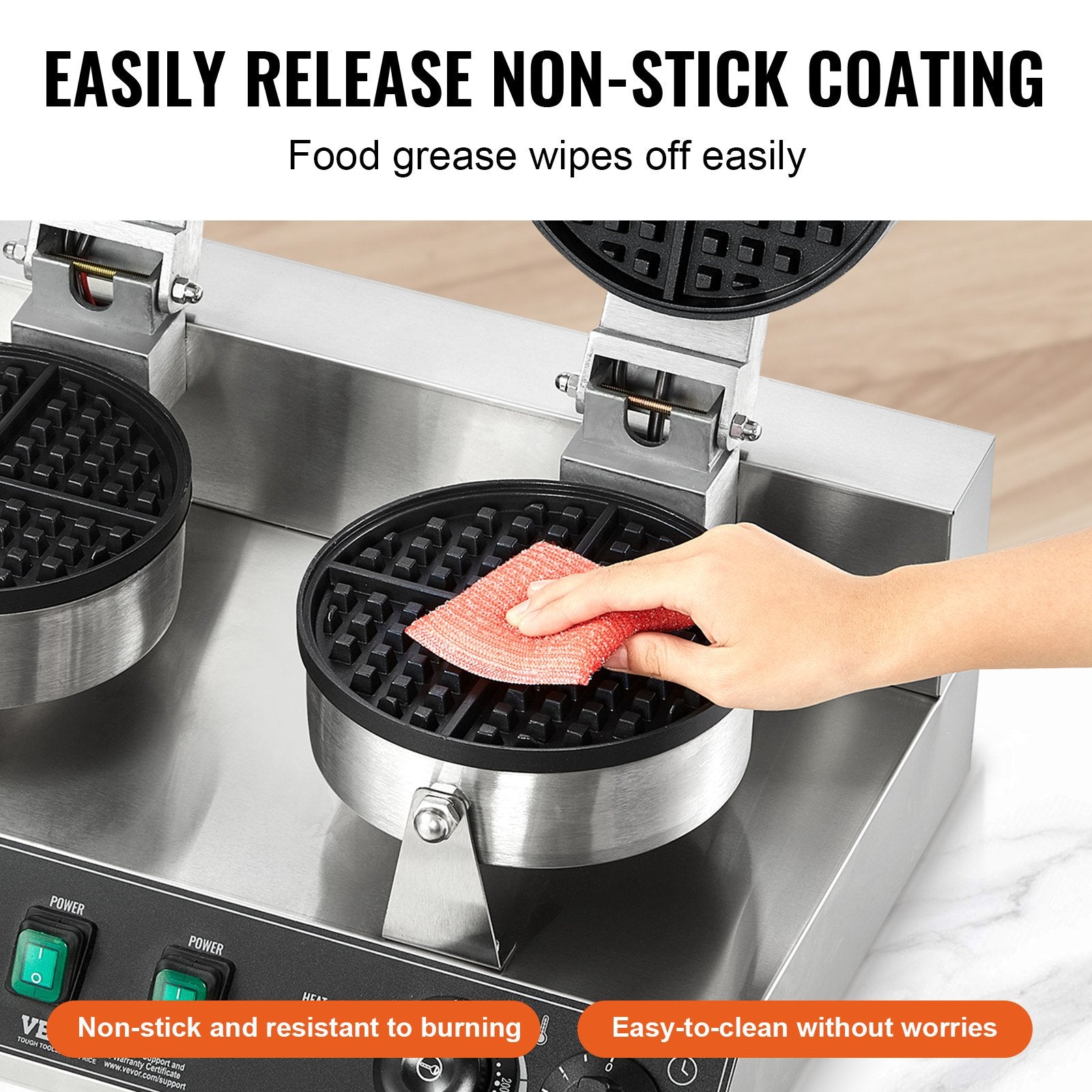 Commercial Waffle Maker, Dual-Head Round Waffle Baker Machine, 2460W Non-Stick Stainless Steel Belgian Waffle V952-SYBLSHFBJZYBC5B6EV3