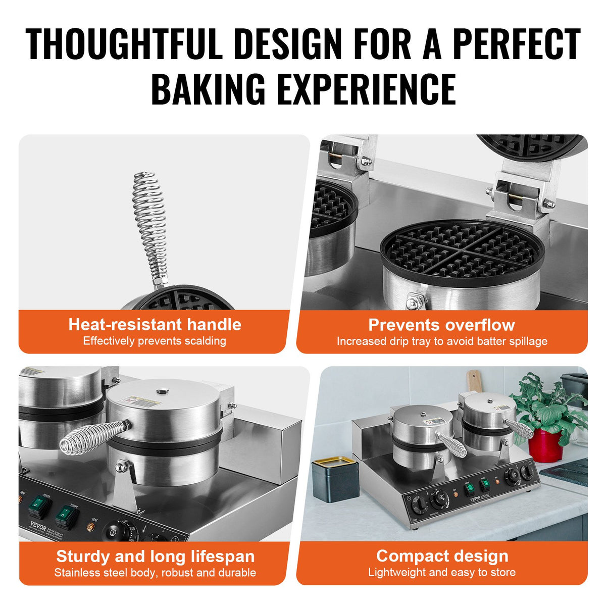 Commercial Waffle Maker, Dual-Head Round Waffle Baker Machine, 2460W Non-Stick Stainless Steel Belgian Waffle V952-SYBLSHFBJZYBC5B6EV3