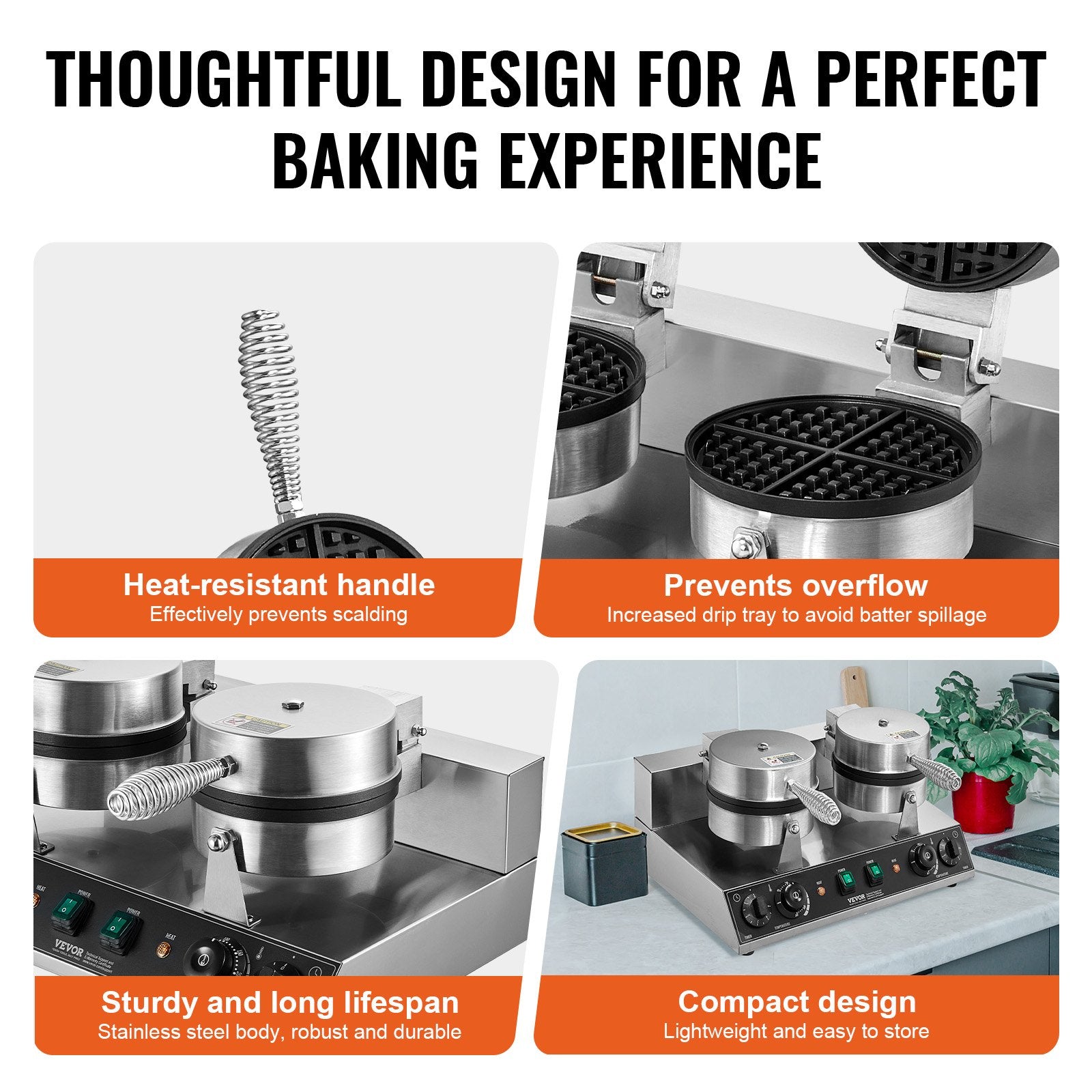 Commercial Waffle Maker, Dual-Head Round Waffle Baker Machine, 2460W Non-Stick Stainless Steel Belgian Waffle V952-SYBLSHFBJZYBC5B6EV3