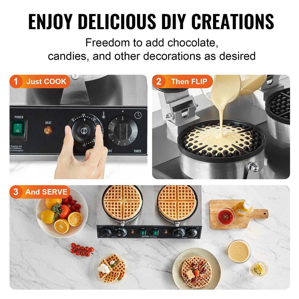 Commercial Waffle Maker, Dual-Head Round Waffle Baker Machine, 2460W Non-Stick Stainless Steel Belgian Waffle V952-SYBLSHFBJZYBC5B6EV3