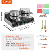 Commercial Waffle Maker, Dual-Head Round Waffle Baker Machine, 2460W Non-Stick Stainless Steel Belgian Waffle V952-SYBLSHFBJZYBC5B6EV3