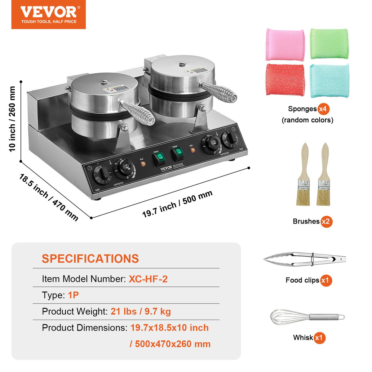 Commercial Waffle Maker, Dual-Head Round Waffle Baker Machine, 2460W Non-Stick Stainless Steel Belgian Waffle V952-SYBLSHFBJZYBC5B6EV3